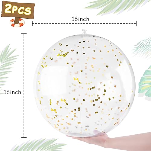 Miniatura 5 de FUTUREPLUSX Pelotas de playa con purpurina de 16 pulgadas, 2 bolas de piscina inflables con confeti dorado para niños, cumpleaños, verano, fiesta en