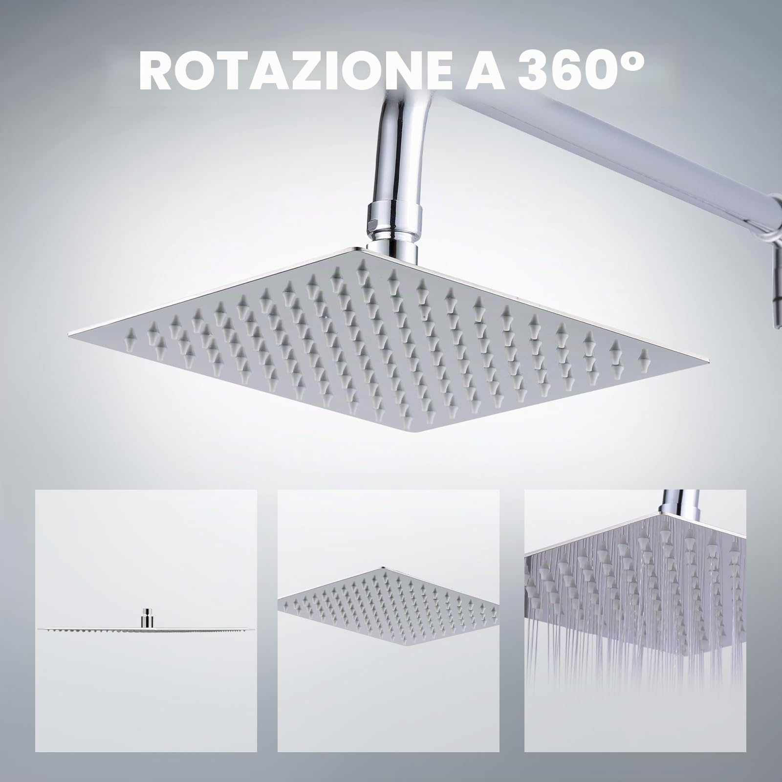 12 pollici Alta pressione Ultra sottile 304 in acciaio inox Piazza Testa doccia a pioggia