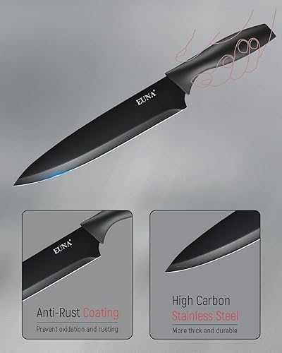 Miniatura 8 de EUNA Juego de cuchillos de cocina, juego de 19 cuchillos negros con bloque acrílico y afilador, juegos de cuchillos alemanes de acero inoxidable de