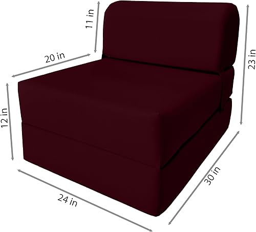 Miniatura 2 de D&D Futon Furniture. Cama plegable de espuma para silla, sofá estudio, colchón de espuma plegable para invitados (6 x 24 x 70 pulgadas, borgoña)