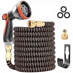 Yofidra Flexibele tuinslang, 15 m, 3-laagse latex waterslang met 3/4 inch en 1/2 inch metalen aansluitingen, 3450D-weefsel, knikvrij, duurzame tuinslang met 10 mondstukken