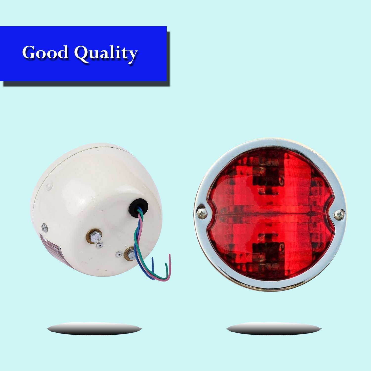 Bajato Coppia di luci Posteriori Gruppi luci Posteriori| Corpo Bianco | Anello Cromato | Lenti Rosse/Rosse con lampadine da 12 V Adatte per Modelli Jeep Mahindra dal 1983 al 2015