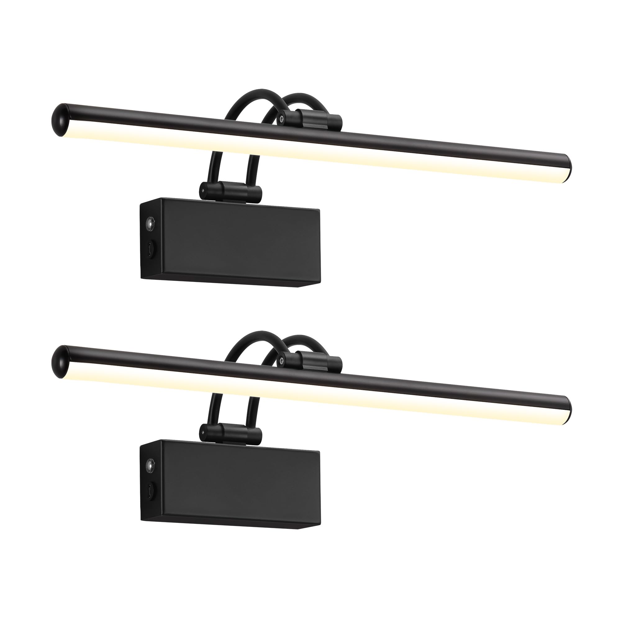 KDG LED Coedless Wall Picture Lights Set of 2 with Remote, 5200mAh Rechargeable Dimmable Art Lighting, Adjustable Swing Arm, Picture Frame Light for Gallery, Living Room, Hallway, 16.3 inch, Black