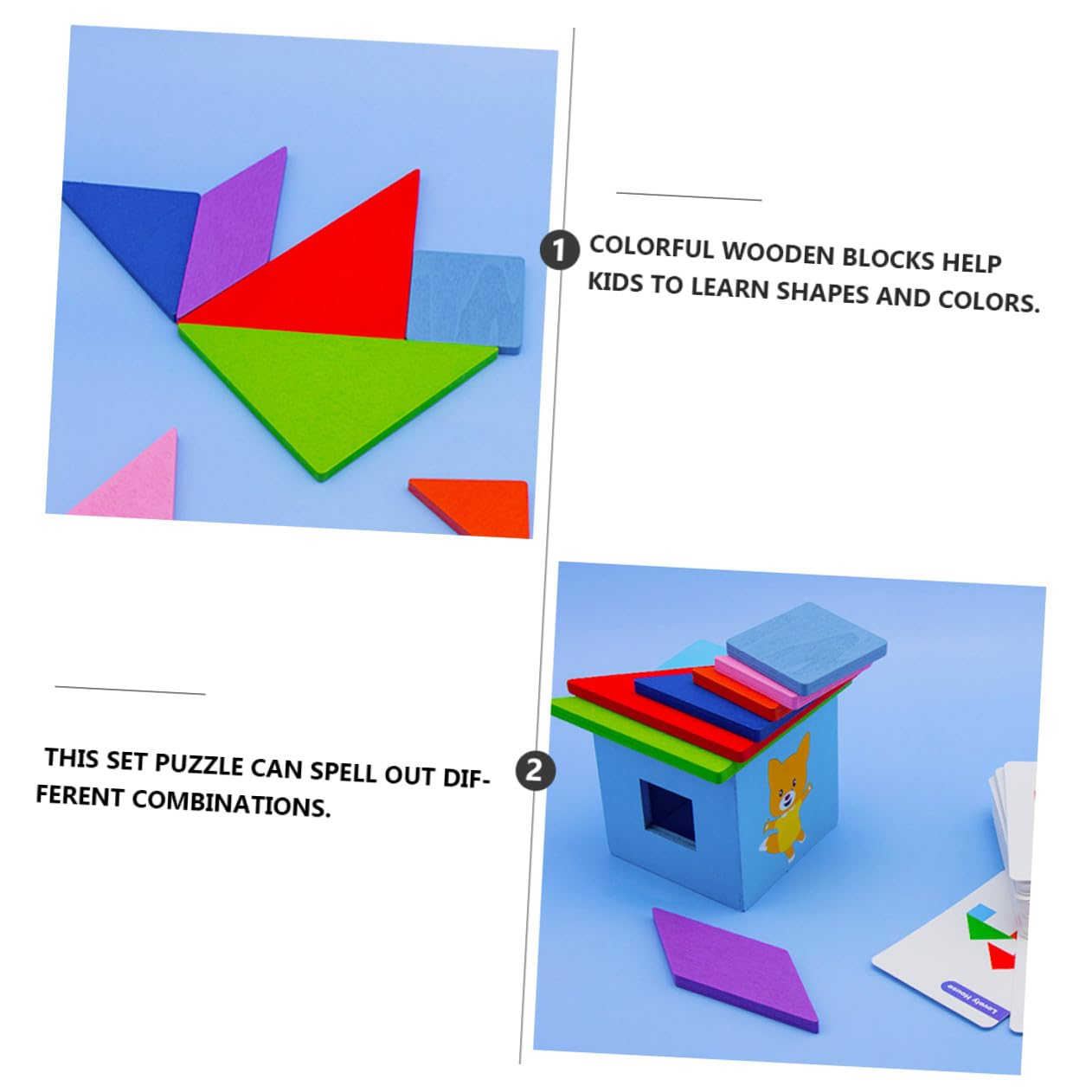 ifundom Jeu de Puzzle Tangram en Bois pour Garçon et Filles, Éducatif en Bois Naturel, 1 Coffret en Fer Cartes, Stimulation Créativité et Apprentissage Géométrie, pour Développement