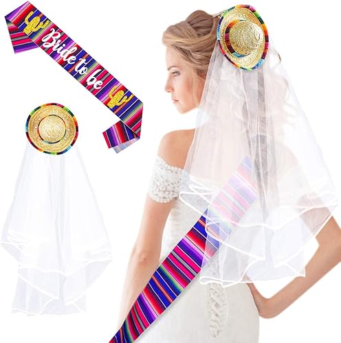 FHzytg Velo de boda de fiesta final, recuerdo de fiesta de despedida de soltera con temática mexicana, banda de satén para novia, velo de despedida