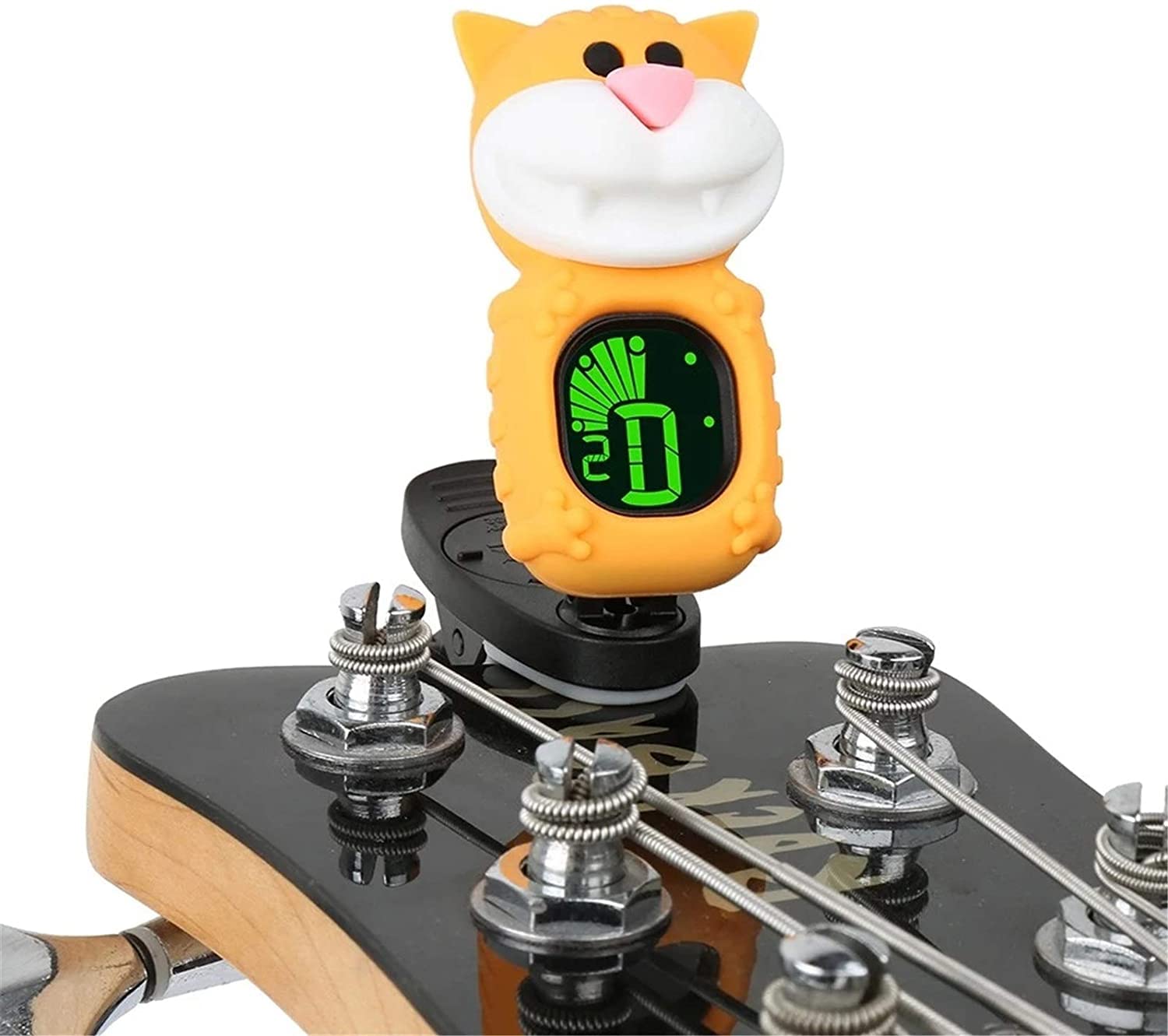 Kot kreskówkowy Clip-On Tuner Wyświetlacz LCD do chromatycznej gitary basowej skrzypce Ukulele String Instrument (Color : Giallo, Size : One Size)