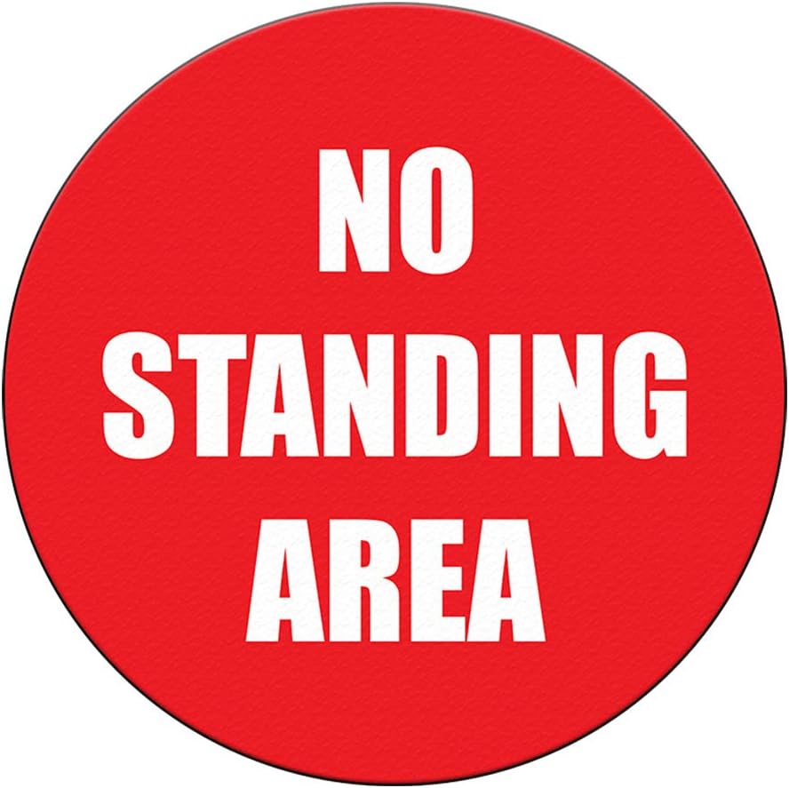 No Standing Floor Decals Area Red Anti-Slip Round Shape Lifestyle Industrial Signs Stickers 17Inches Longer Side