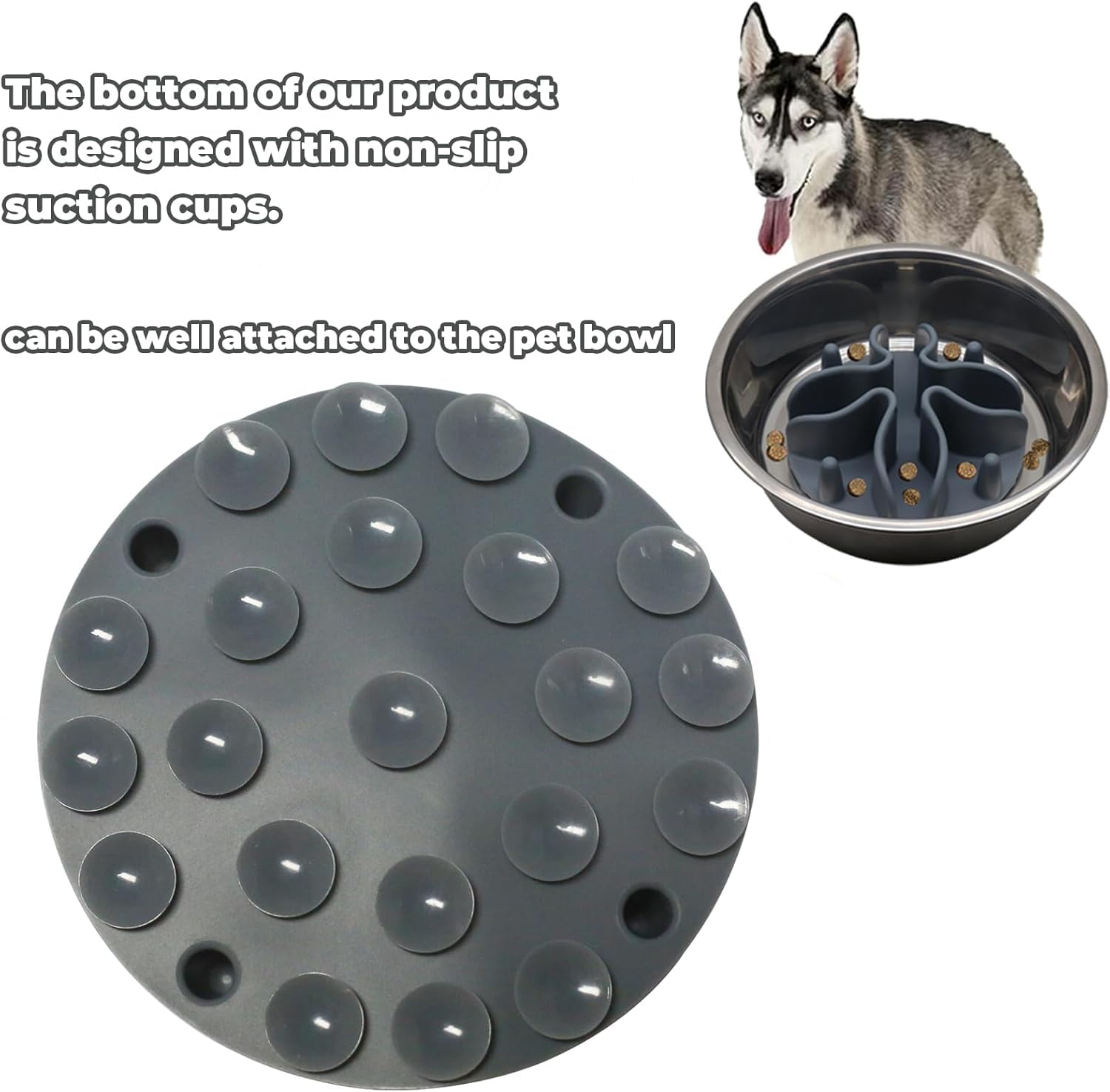 One Piece Silicone Slow Feeder Dog Bowl Insert Stong Suction Cups Silicone Pet Slow Feeder Spiral Pet Feeder Insert for Most Dog Bowl Dog Dish (Grey - Image 3