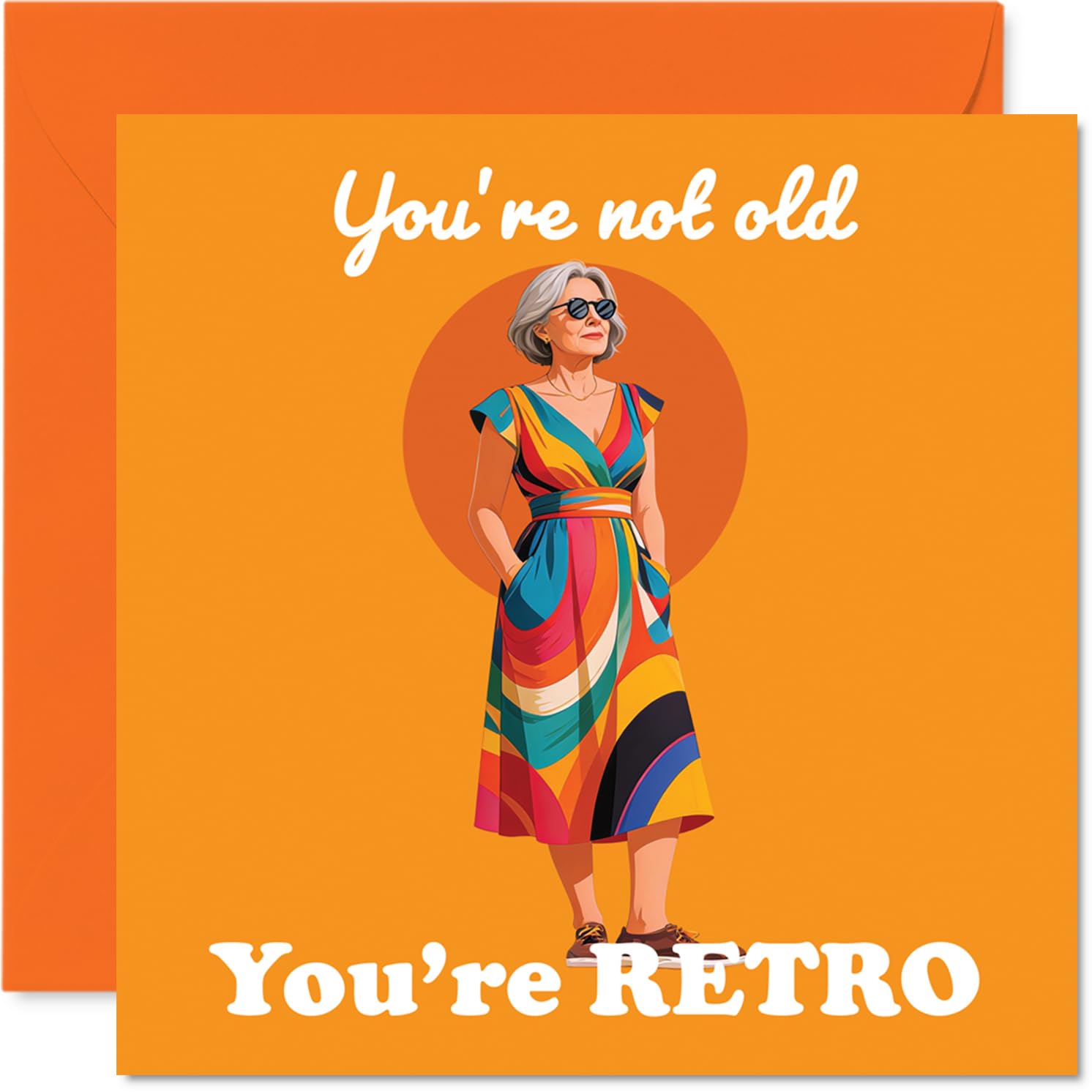 Cheeky Birthday Card for Generic - Still Turning Heads - Vibrant Retro Chic with a Stylish Older Woman - A Playful Nod to Timeless Cool - 145mm Square, Envelope Included