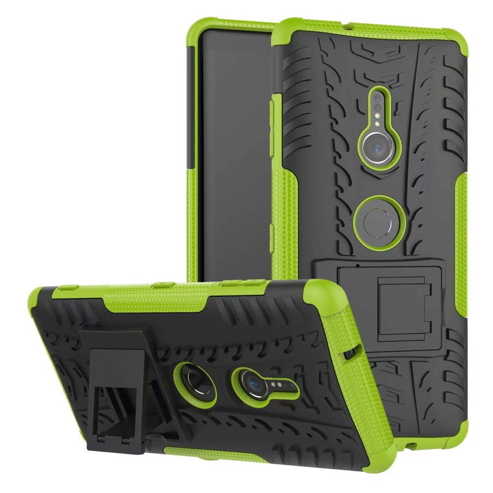 Soosos case for Sony Xperia  XZ3  case With Kickstand hybrid heavy duty 2 in 1 Anti-fall protection Cover Hyun pattern design TPU shockproof phone case (Green)