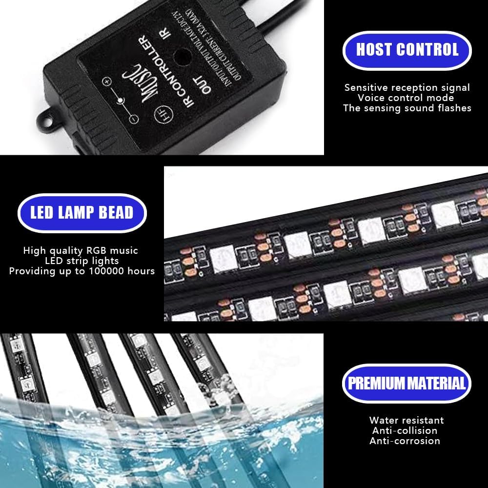 Car Led Interior Lights, 48 LED Multi Color Strip Light Under Dash Lighting Kit with Remote Control, 12V Vehicle RGB Smart Music Sync Color Change Lights, Car Accessories (USB+Remote)