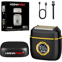 HIENA PRO Men's Electric Foil Shaver - USB-C Rechargeable, IPX7 Waterproof, Pocket-Sized with LED Display for Travel & Home Black Gold