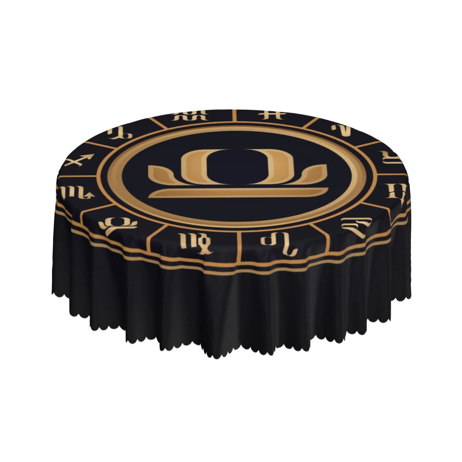 Lsjuee Libra Twelve Zodiac Round Tablecloth 60 Inch Printed Washable Tablecloth for Dining Party Holiday Fall Home Decorative