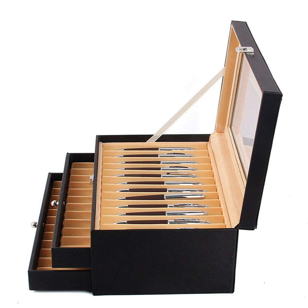 Penhouderbox vuller verzameldoos hout voor pennen balpen vitrine pen opbergdoos 34 insteeksleuven pennenbox vulpen houder pen kast display vulpen opslag pen (Log Color