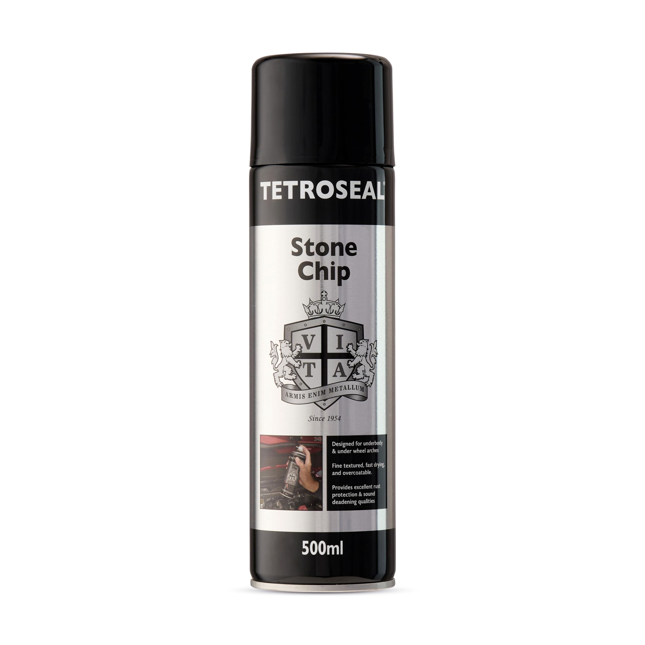 Tetroseal, Black, Stone Chip, Aerosol, 500ml – Tough, Flexible Underbody Protection, Rust & Chip Resistant, Sound Deadening, Ideal for Lower Panels, Sills & Spoilers