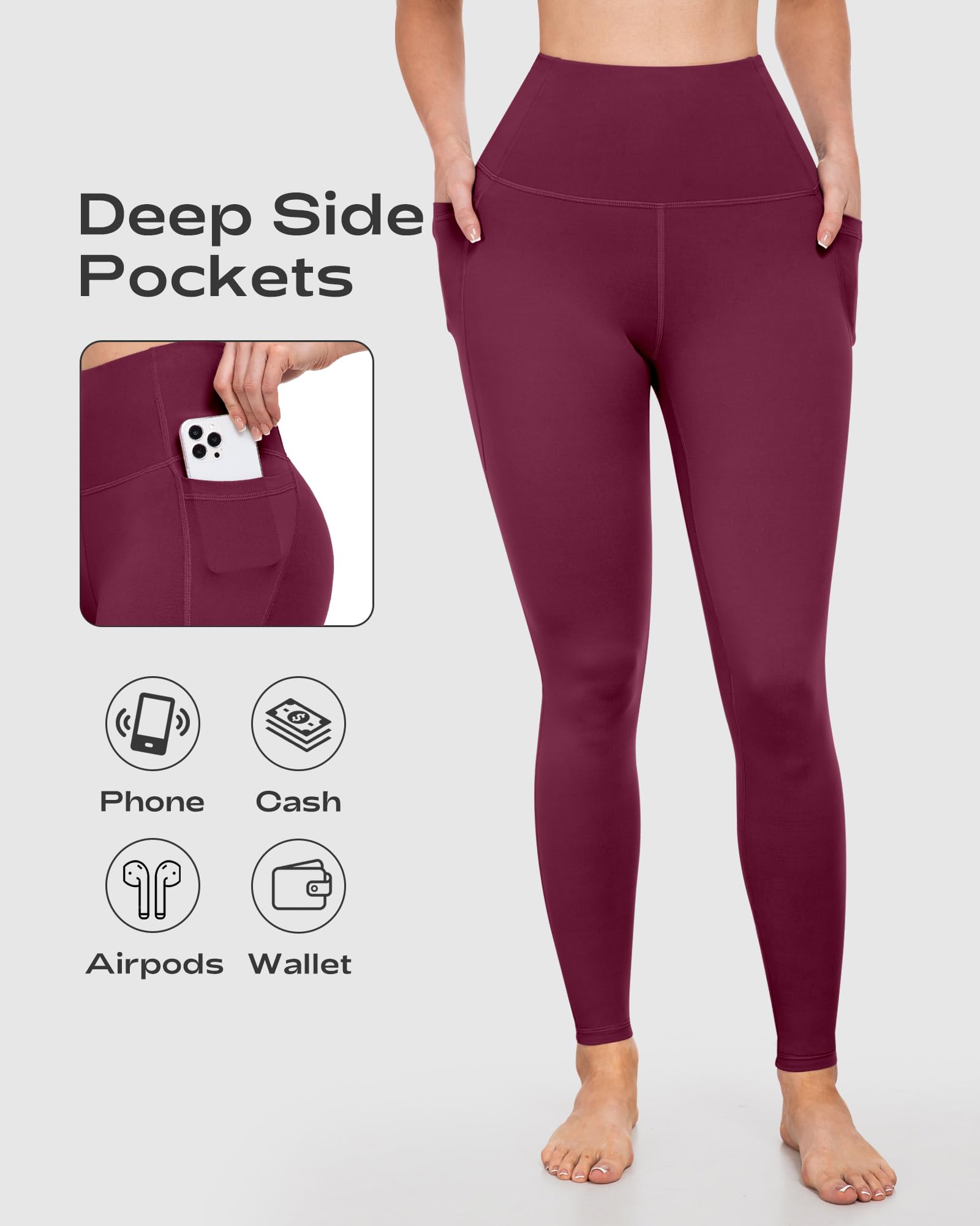 Leggings con bolsillos para mujer, control de abdomen, cintura alta, suaves, para entrenamiento, atletismo, correr, yoga, gimnasio — view 3