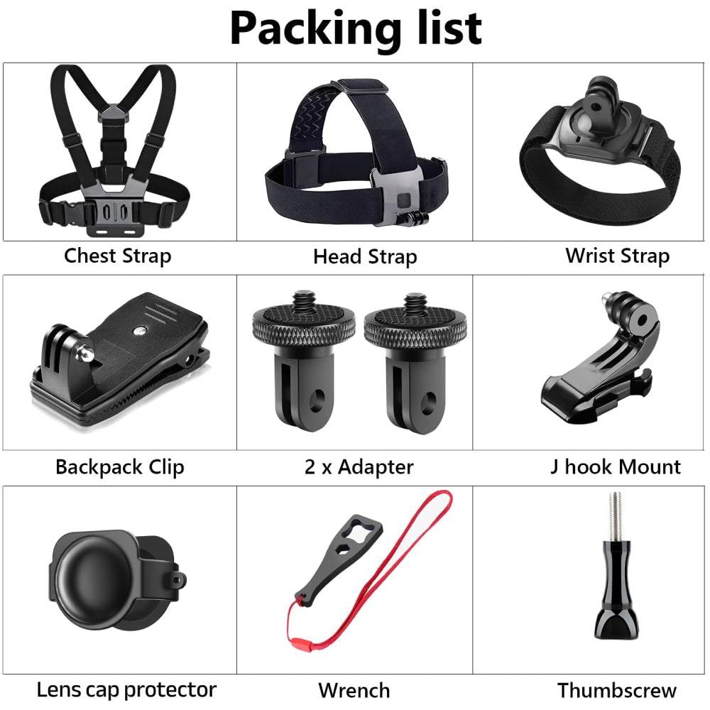 10 Piezas Accesorios Action Camera para Insta360 X5 X4 X3 Ace Pro,Soporte movil Pecho,Correa para la Cabeza y muñeca,Mochila Clip y Tapa de Lente de Silicona Compatible con GoPro Hero,Negro