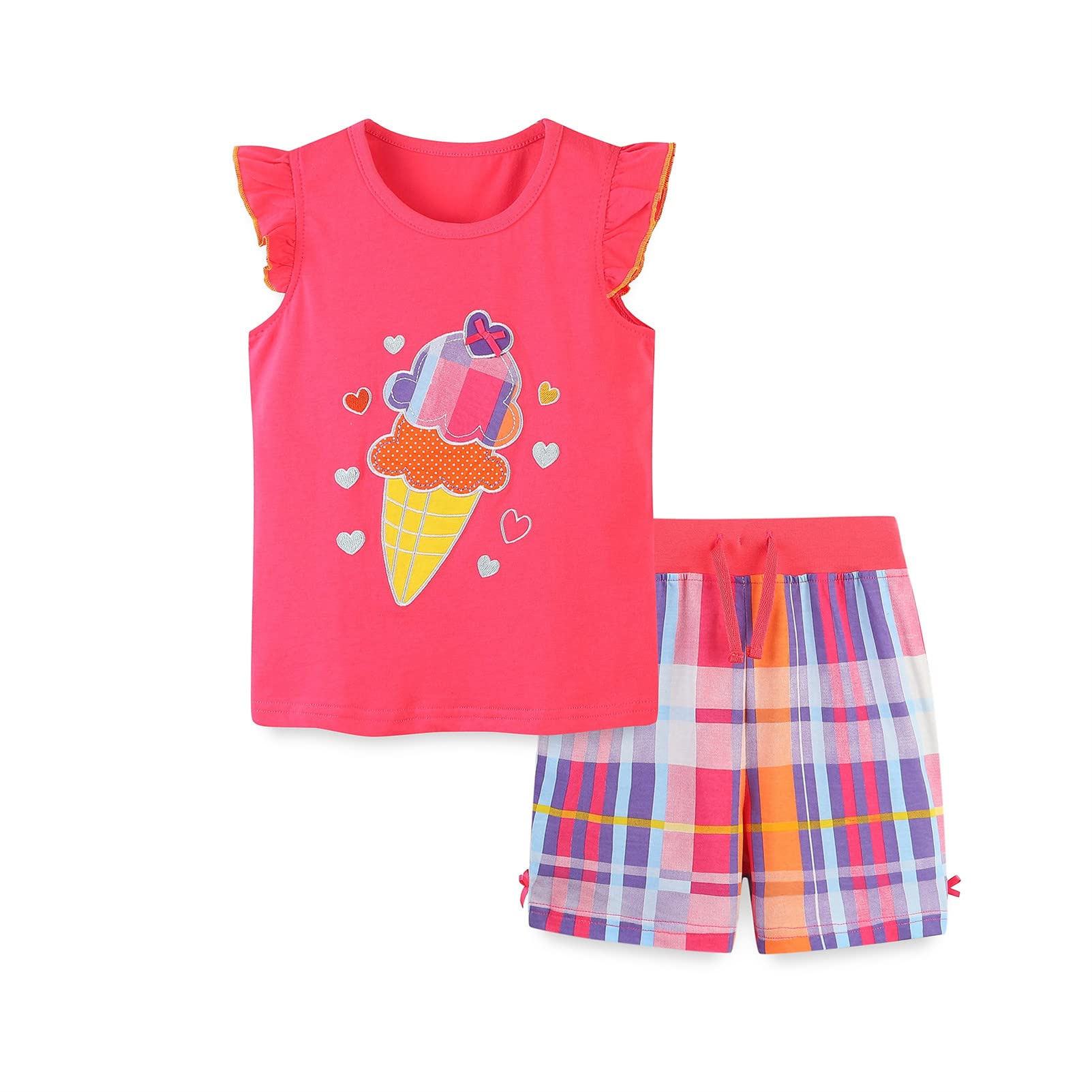 Girl Summer Short Set Cotton Outfits Short Sleeveless Tee T Shirt Tank Top Shorts Pant 2PC Set 2-7Y