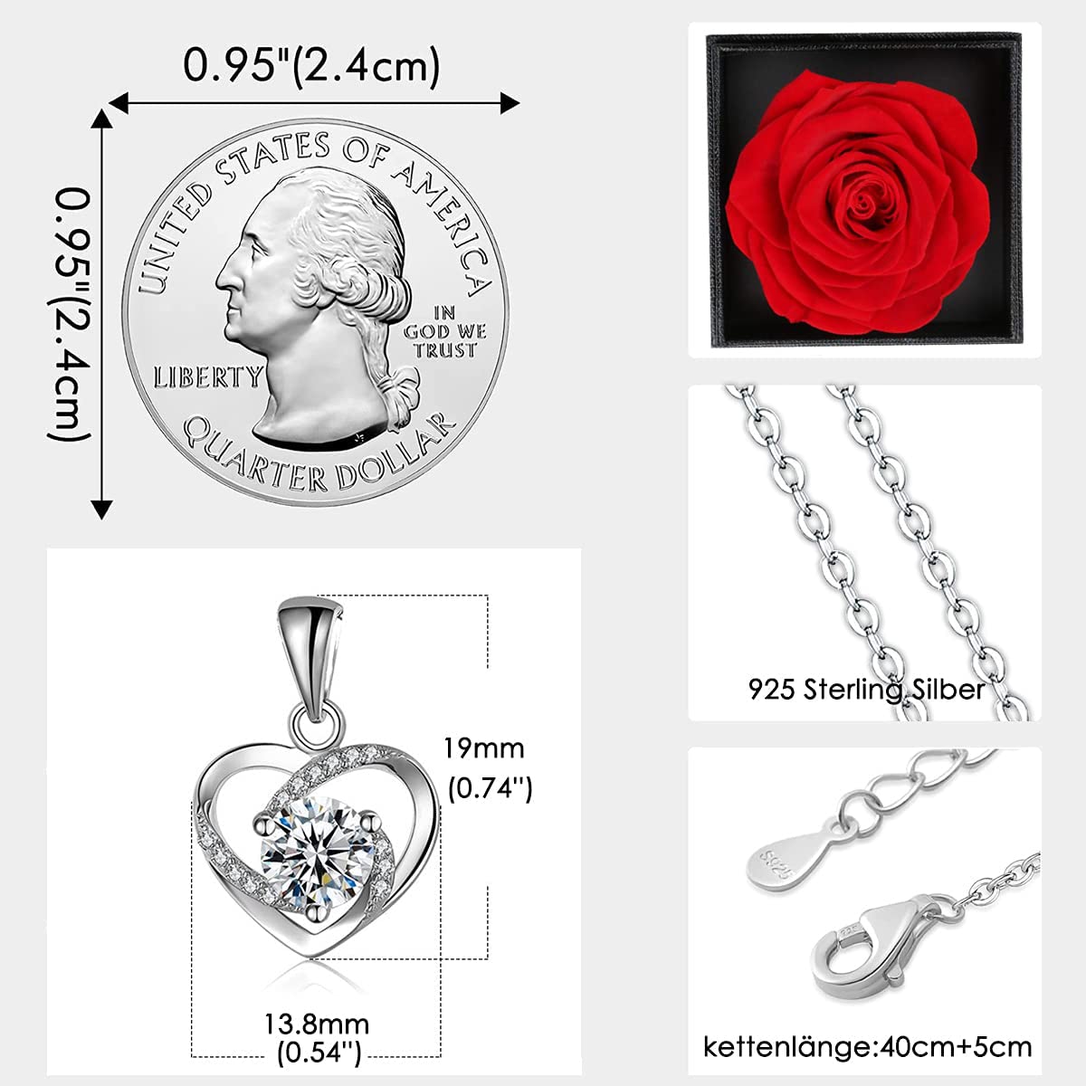 Rosa Eterna Confezione Regalo con Collana per Donna, San Valentino, Anniversario, Compleanno
