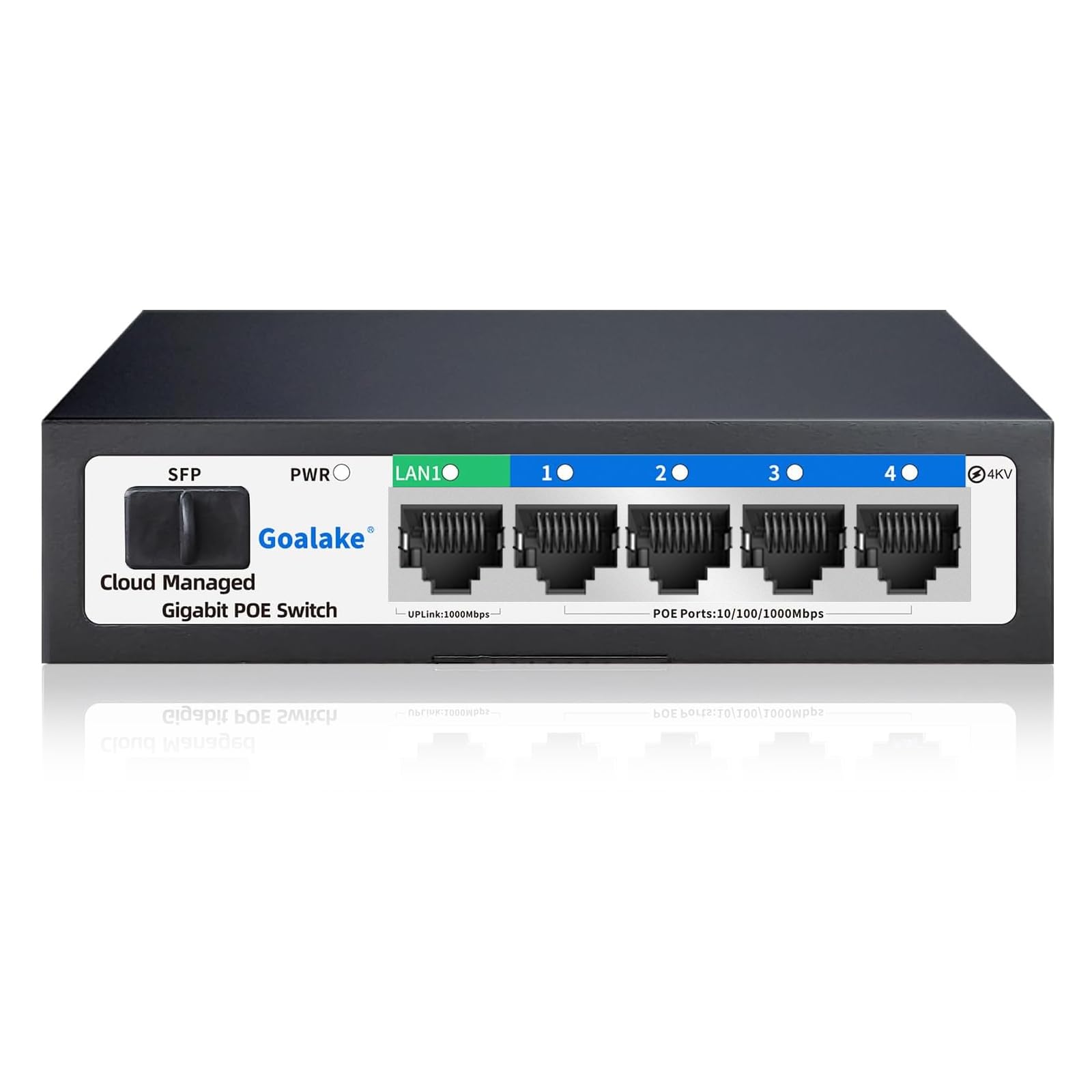 Poe Switch, 5 Ports Gigabit PoE Switch (4 Ports gigabit Switch + 1 gigabit uplink+ 1 SFP Slot) Cloud Managed Gigabit Ethernet Switch, 4 Poe Ports @52W, Web/APP Smart Managed, Remote Detection/Restart
