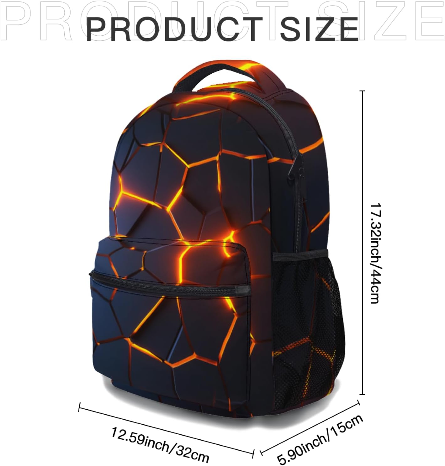Cool Fire Print Kids Backpack for School Casual Daypack Backpacks Abstract Game Lightweight Book Bag Gamer Player Black Orange Shoulder Bag for Boys Girls Students Travel Camping Outdoor