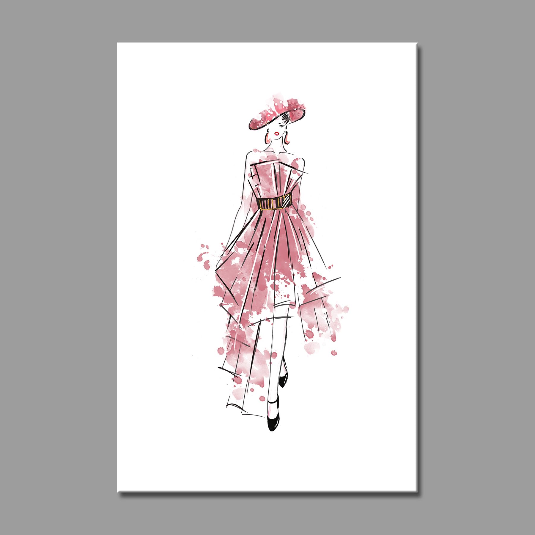 Girls Bedroom Wall Art Decor Painting Pictures Print On Canvas, Girl wears Pink Dress Home Decor Framed Canvas Wall Art for Girls Room Home Decoration Living Room Artwork