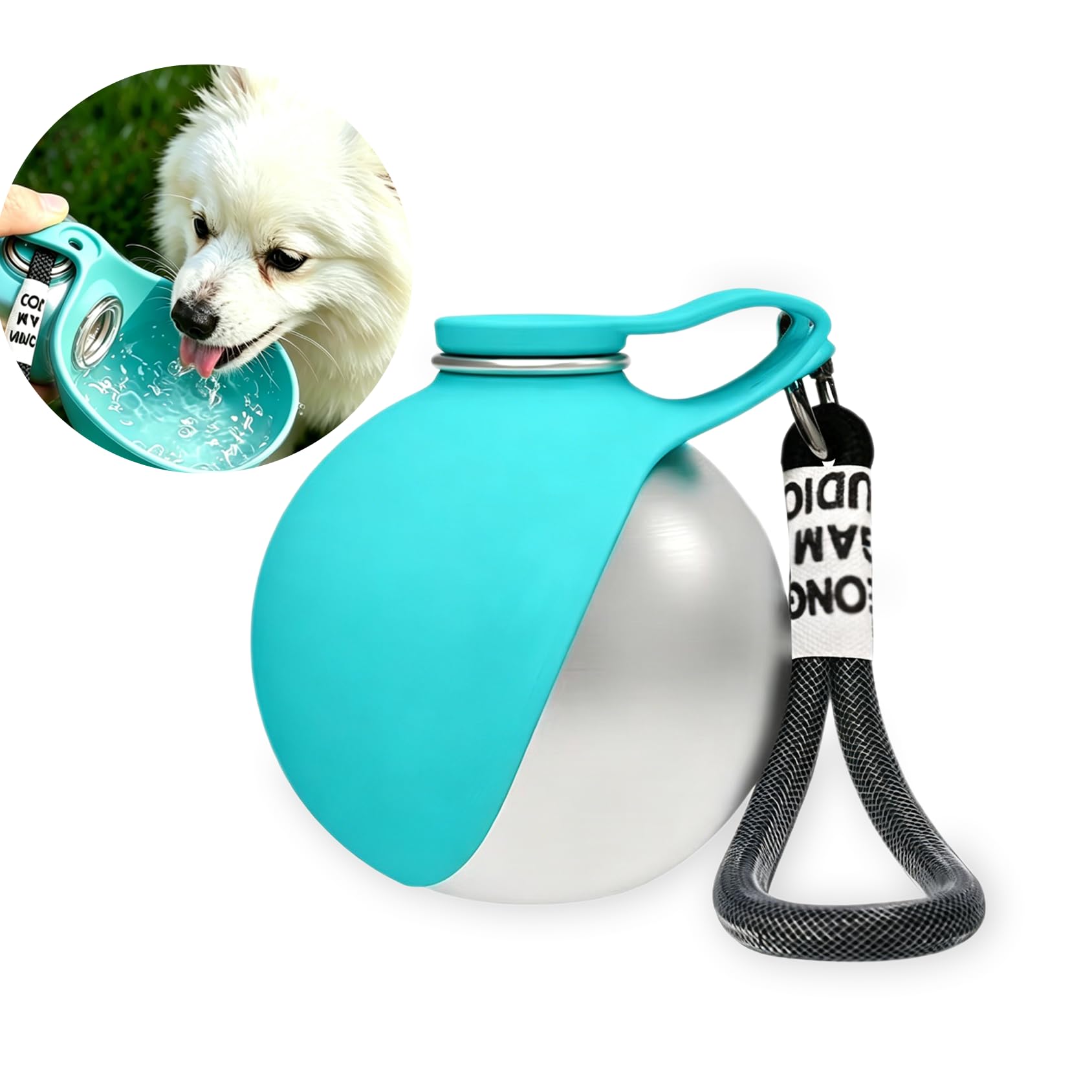 Dog Water Bottle Portable, 2in1 Round Dog Water Bowl Stainless Steel 10oz