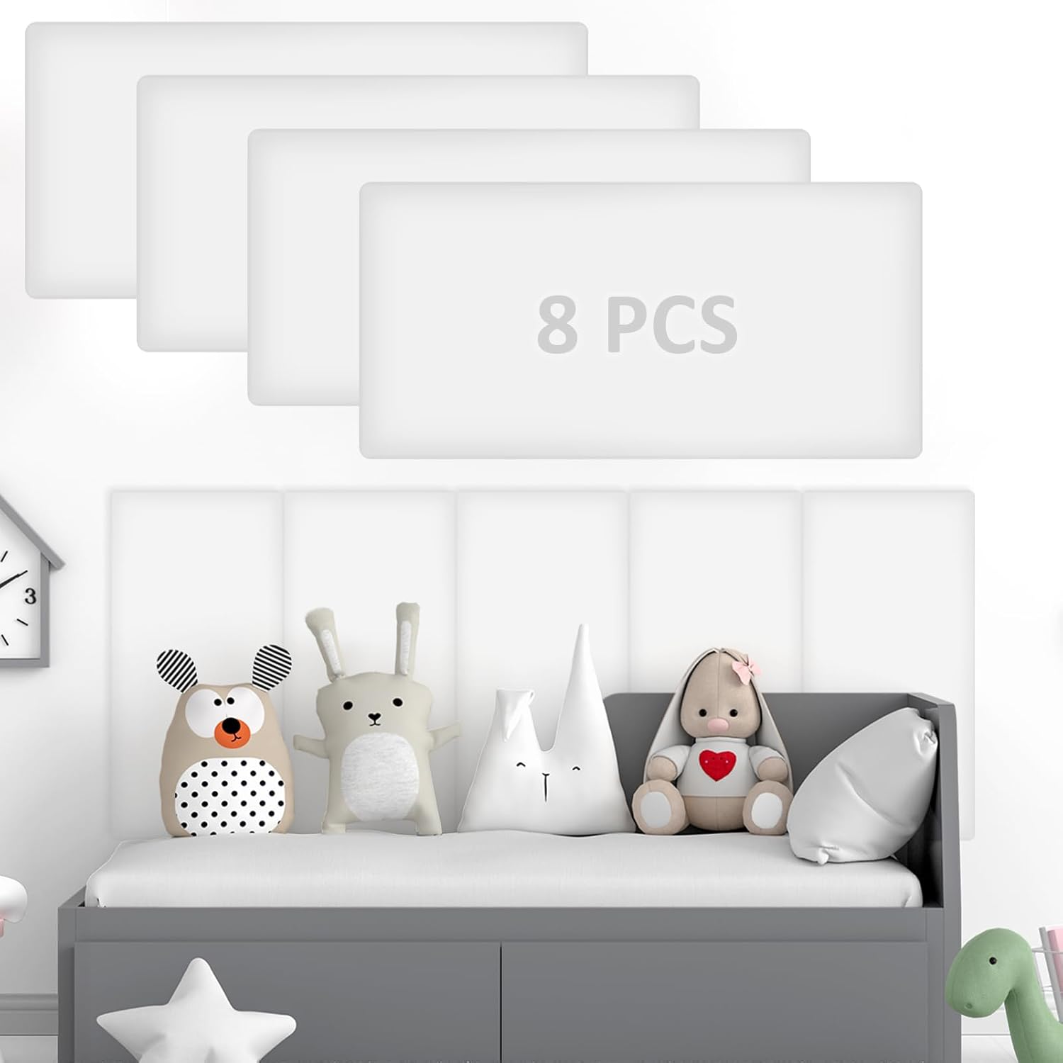 8 Pack Wall Padding Peel and Stick Headboard 15.75" x 7.87" x 1.18" 3D Anti Collision Upholstered Wall Panels Self Adhesive Headboard Panels for Playroom Protection (White)