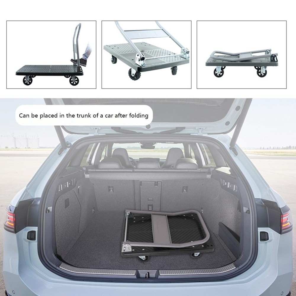 Carro de empuje plegable con plataforma de plataforma para camión de plataforma (azul, grande), herramienta de transporte resistente con capacidad de tracción y empuje