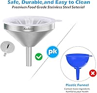 Vista 4 de KALAVE Embudo de Acero Inoxidable Premium, Embudos de Cocina de Grado Alimenticio de 5 Pulgadas con Colador Filtro de Alimentos de Malla 200