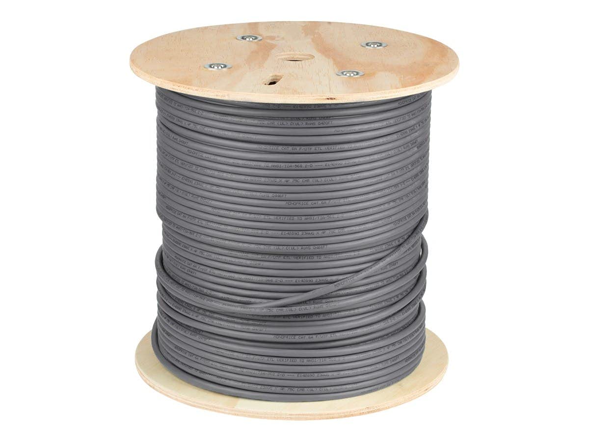 Monoprice Cable Ethernet a granel Cat6A – 500 pies – gris, sólido, 550 MHz, F/UTP, CMR, clasificación elevador, alambre de cobre puro desnudo, 10G, 23AWG, sin logotipo (UL) (TAA)