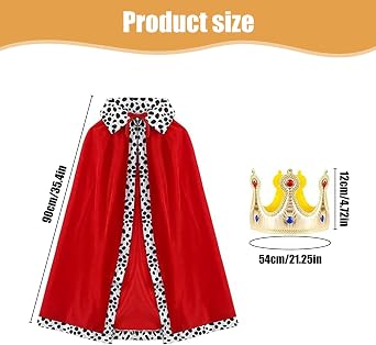 Costume Set Prince Cloak And Crown Set For Role Play, Medieval Prince King Cape Cloak Coat For Halloween Fancy Dress Cosplay Theme Party Carnival (90cm)