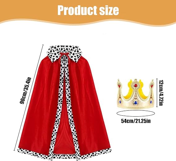 Costume Set Prince Cloak And Crown Set For Role Play, Medieval Prince King Cape Cloak Coat For Halloween Fancy Dress Cosplay Theme Party Carnival (90cm)