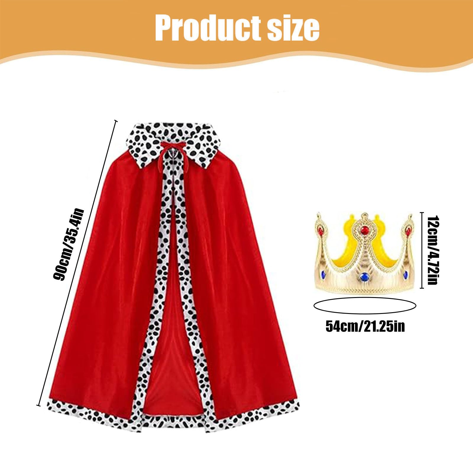 dinghaole Costume Set Prince Cloak And Crown Set for Role Play Medieval Prince King Cape Cloak Coat For Halloween Fancy Dress Cosplay Theme Party Carnival (90cm) - Image 2