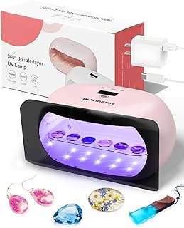 BUTIRESIN【60W 超強力 UVランプ】UV レジン ライト 2in1 - 両面照射、360度光源60W、長時間タイマー設定（60秒・180秒・300秒）、56個のLED搭載、長時間タイマー設定、LED表示画面付き、DIYクラフト レジン専用ライト (ピンク)