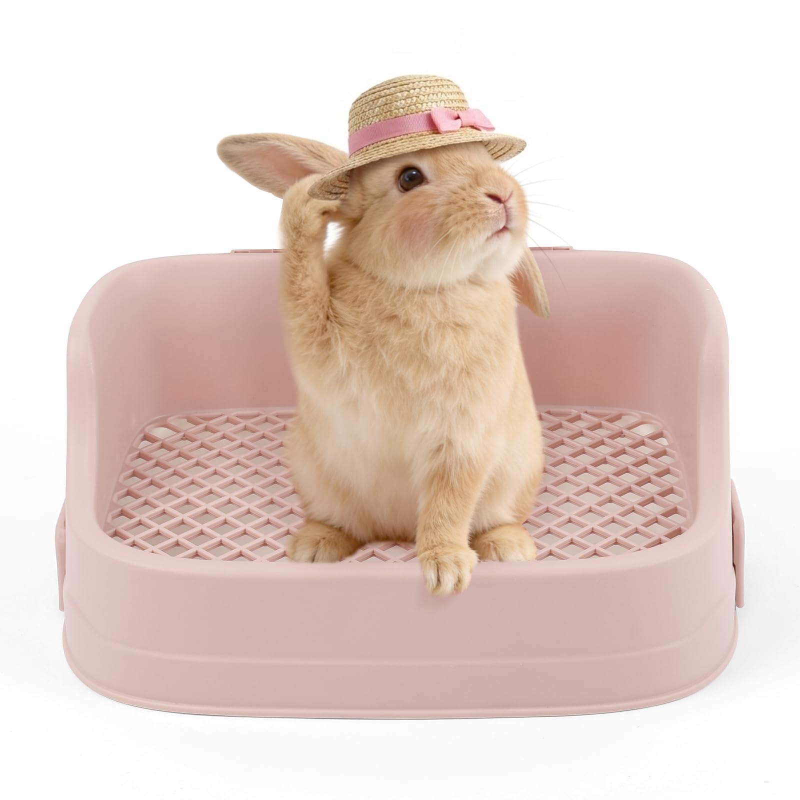 Large Rabbit Litter Box, Bunny Litter Box with Removable Top and Bottom, Corner Bunny Potty Training Litter Pan, Small Animal Toilet for Adult Rabbits, Guinea Pig, Hamster, Pink