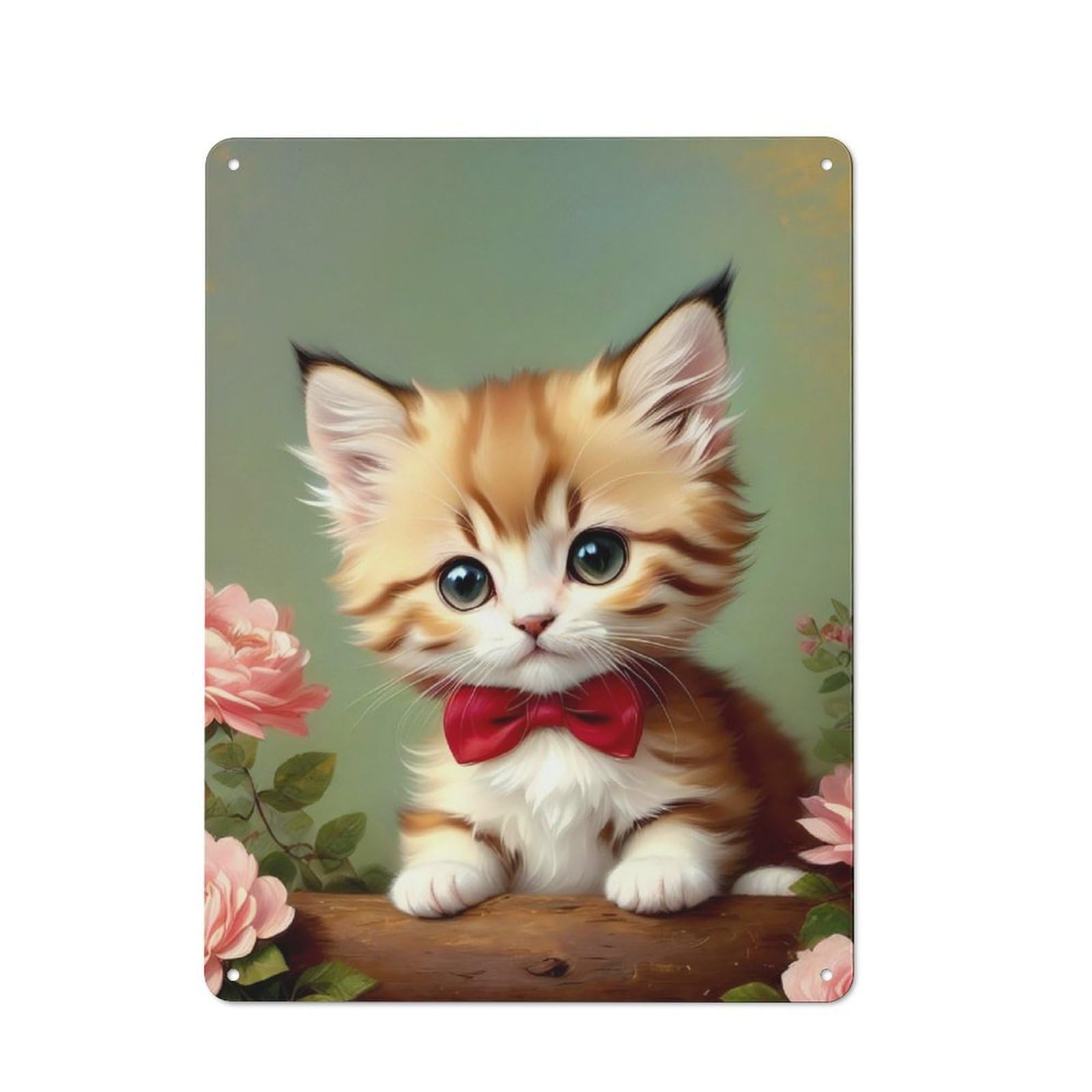 Junmoney Vintage Kitten With Bowtie Vintage Metal Wall Sign 40X30cm For Garage Or Workshop, For Metal Sign Collectors, For Garage And Workshop Walls