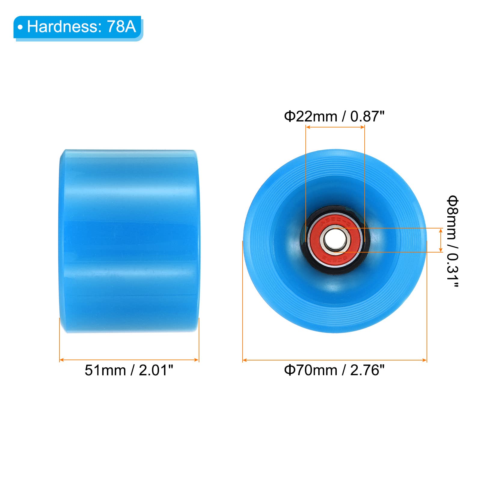 PATIKIL 70mm 78A Longboard Wheels with Red ABEC-9 Bearings - Image 2