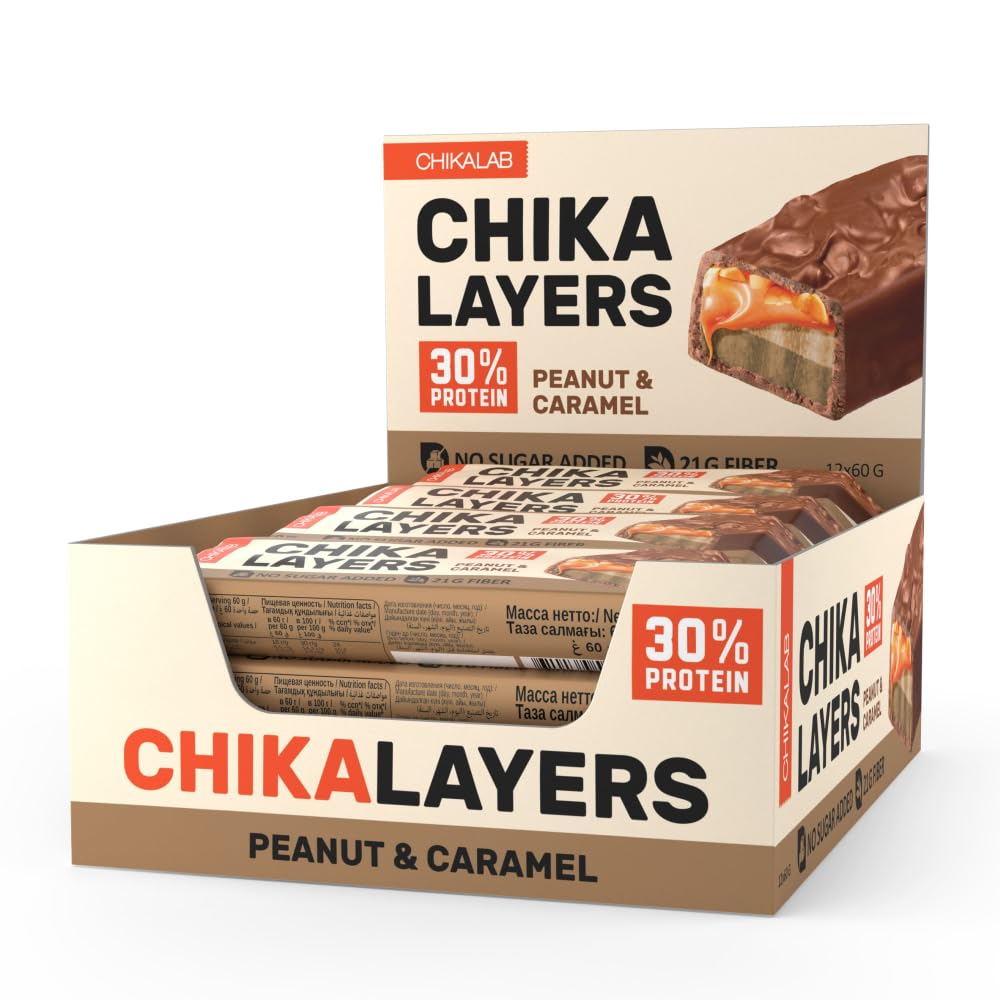 Chikalab Chika Layers Protein Bar - Peanut & Caramel | Five-Layered Indulgence with Sugar-Free Milk Chocolate (Box)