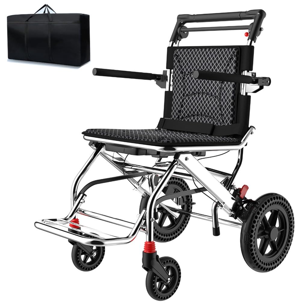 SXSLTSA Wheelchairs Folding Lightweight, Travel Lightweight Wheelchairs for Adults Kids and Children,Transit Foldable Wheelchair with Hand Brake Aluminum Alloy