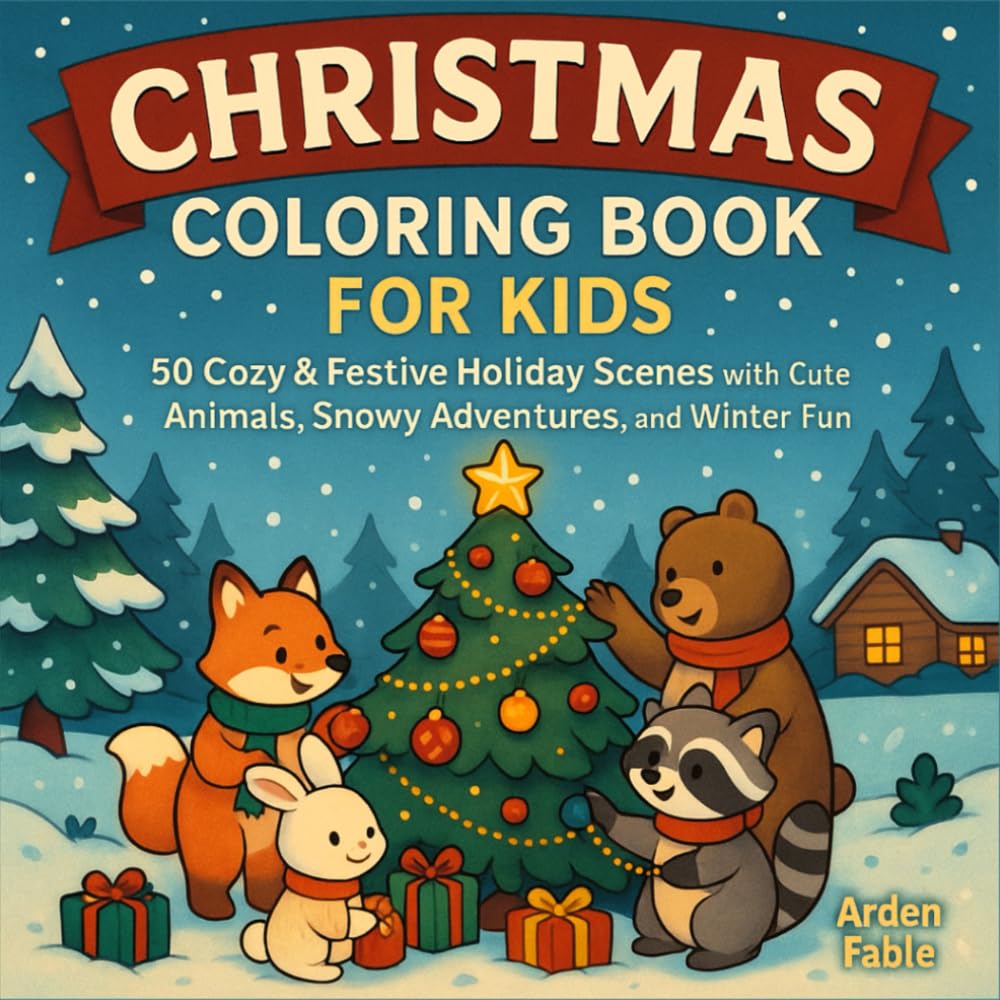 Christmas Coloring Book for Kids: 50 Cozy & Festive Holiday Scenes with Cute Animals, Snowy Adventures, and Winter Fun