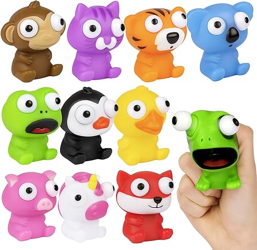 ArtCreativity 20 juguetes para ansiedad de animales apretables con ojos salientes, divertidos juguetes para aliviar el estrés para niños, ideales