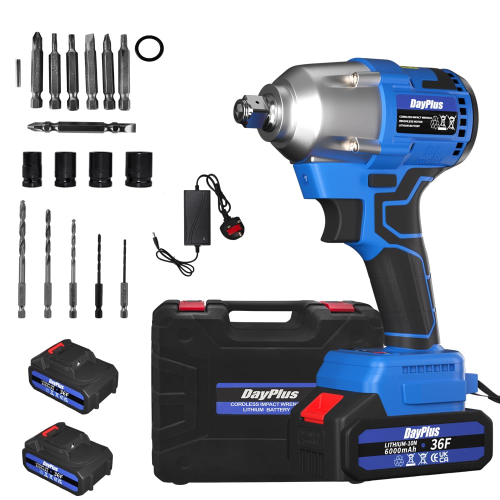 21V Cordless Brushless Impact Wrench, Power Impact Wrench 1/2 Inch Driver Impact Gun Electric Drill 420Nm High Torque, Variable Speed, with 2×6000mAh Batteries, 4 Sockets, 12 Drill Bits, Carry Case