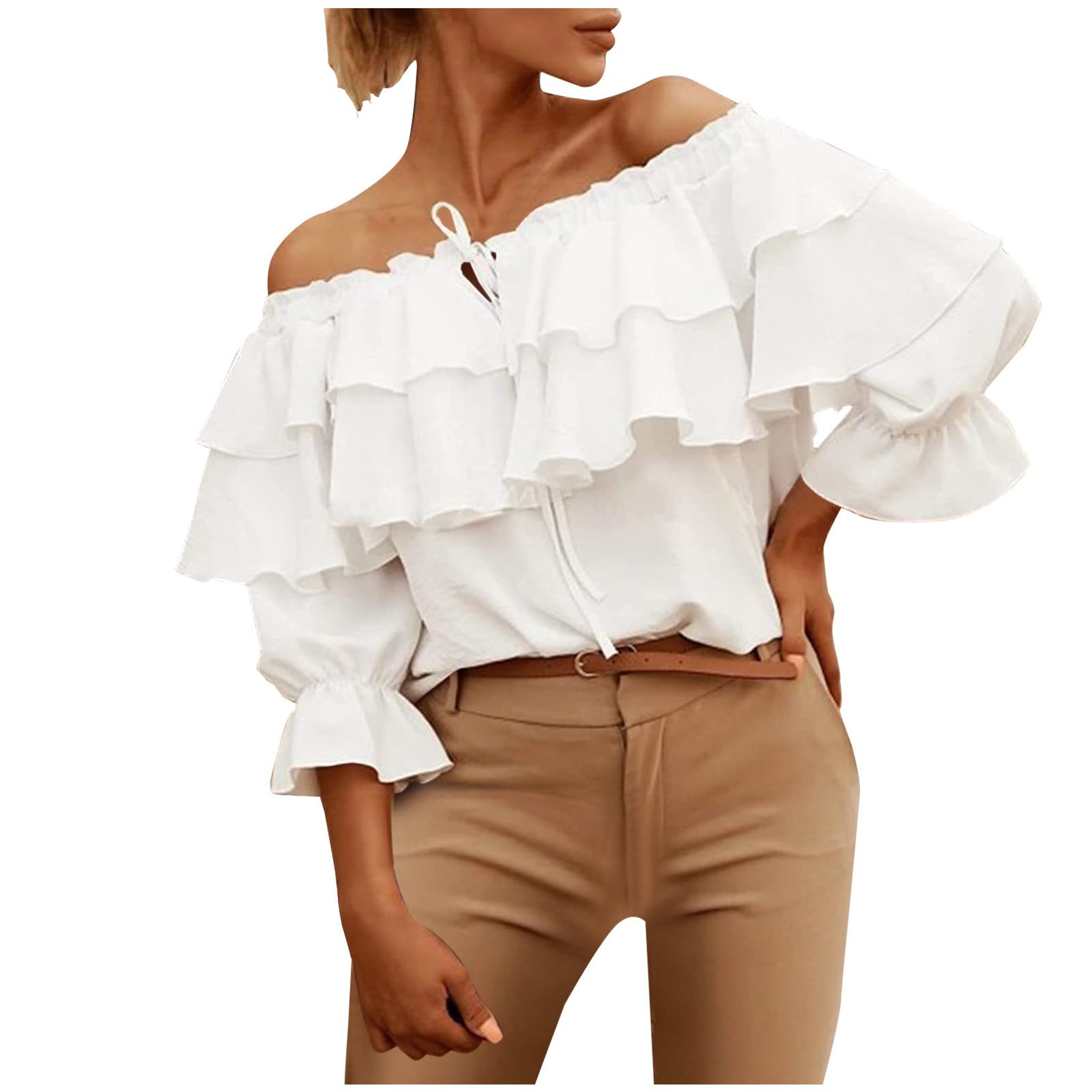 tuduoms Womens Formal Elegant Off Shoulder Shirt Tops Summer