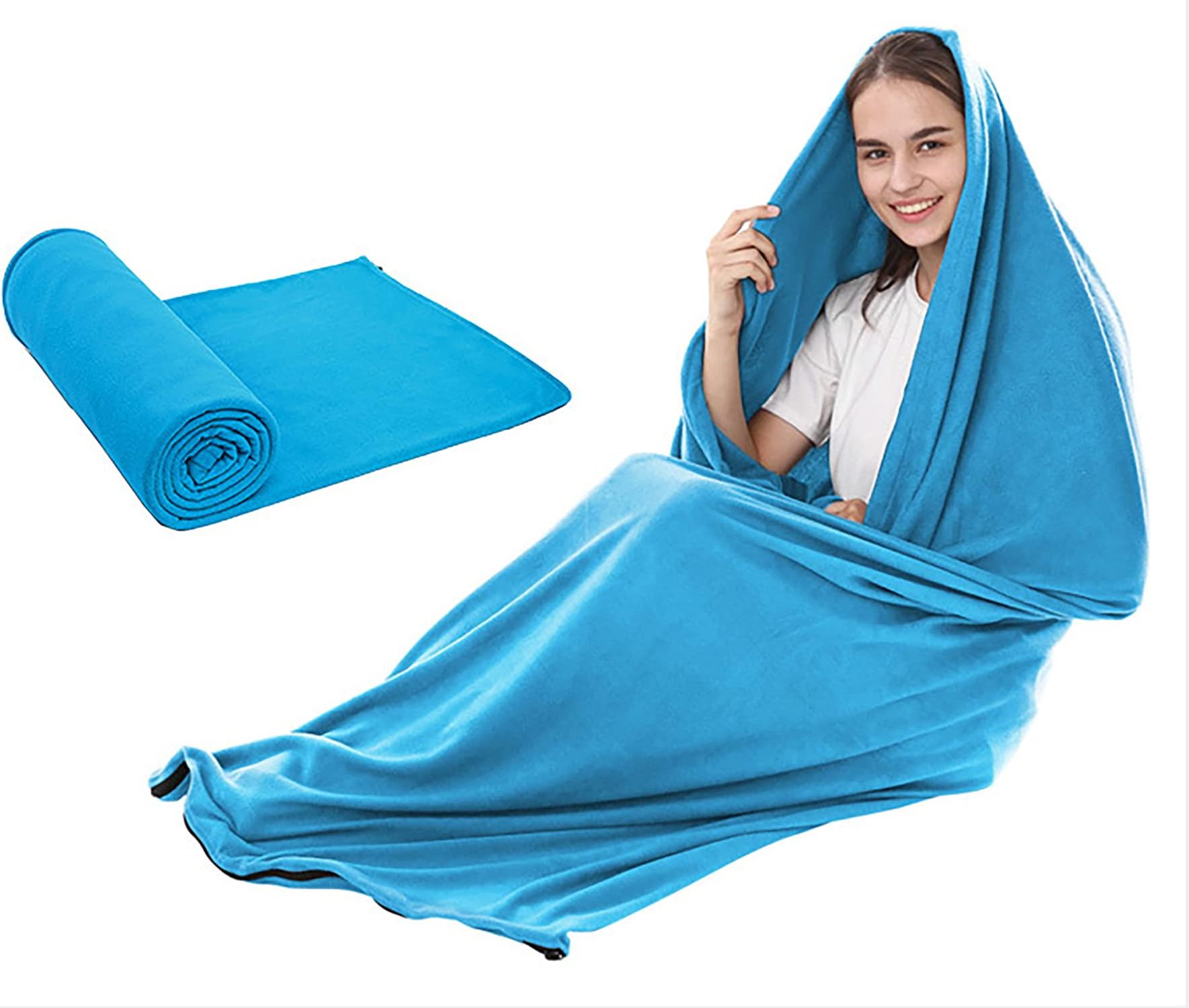 None Brand Camping Sleeping Bag, Fleece Sleeping Bag, 71" L x 32" W, Outdoor Camping, Backpacking & Hiking - Fit for Kids, Teens and Adults - Spring, Summer & Fall (Blue)
