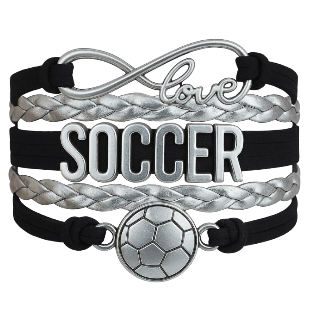 Soccer Charm Bracelet (Black/Silver) Soccer Accessories, Adjustable Soccer Bracelet, Ideal Soccer Gifts, Bracelets for Soccer Players, Soccer Charm, Soccer Stuff - by SPORTYBELLA