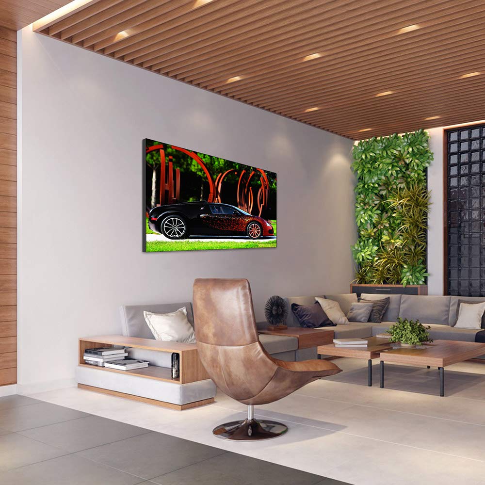 Pięćsprzedawca Super czerwony i czarny samochód sportowy przez Bugatti Malarstwo Płótno Wall Art Modern Dekoracje do domu Dekoracje do salonu Sypialnia Galeria (z ramą, 60_x_90_cm)
