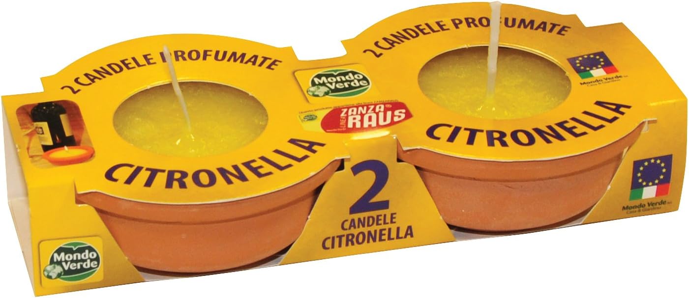 Mondo Verde CPZ04 – Pack of 2 Citronella Mosquito Candles 9 x 4 cm, Yellow