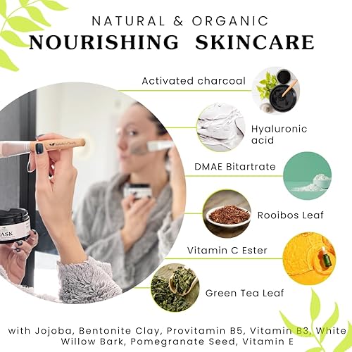 Miniatura 4 de Isabella's Clearly Máscara facial de carbón aclarante de limpieza profunda de poros + ácido hialurónico antienvejecimiento | Cuidado natural de la