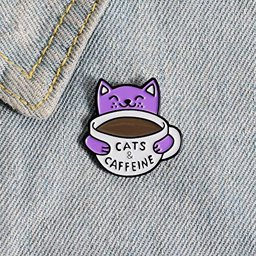 Gatos e cafeína lindos broches esmaltados de animais café fashion criativos broches emblemas de dese